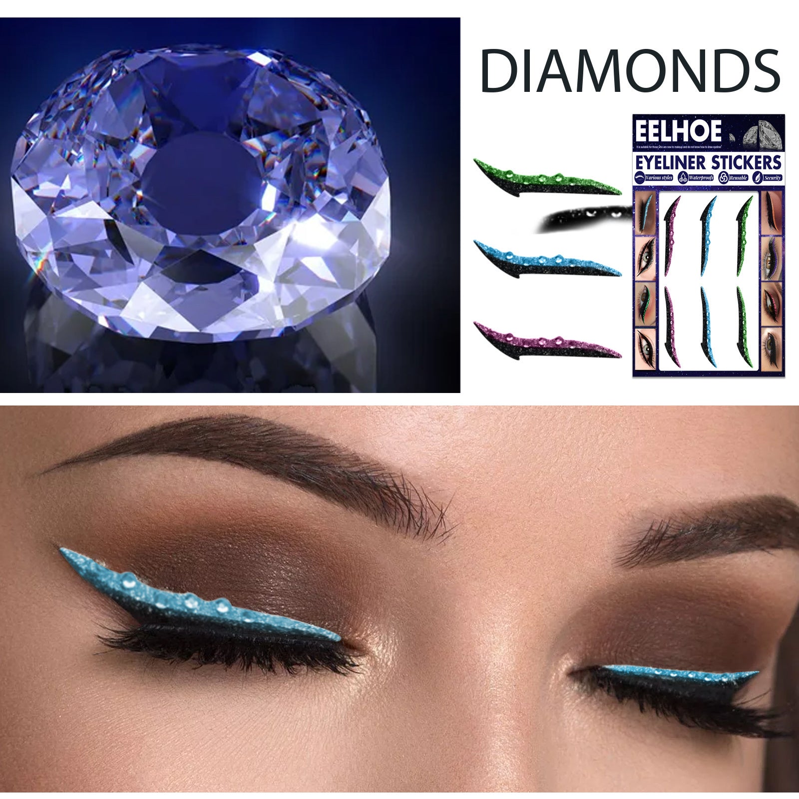 EELHOE Colored Diamonds Eyelid Line Sticker Waterproof Self-adhesive Eye Liner Eyeliner EELHOE COSMETICS