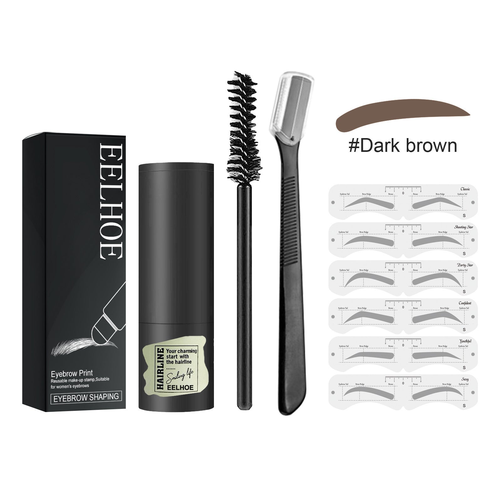 EELHOE Eyebrow Print Set Natural Quick Eyebrow Stencil Makeup Eyebrow Print Set Dark Brown EELHOE COSMETICS