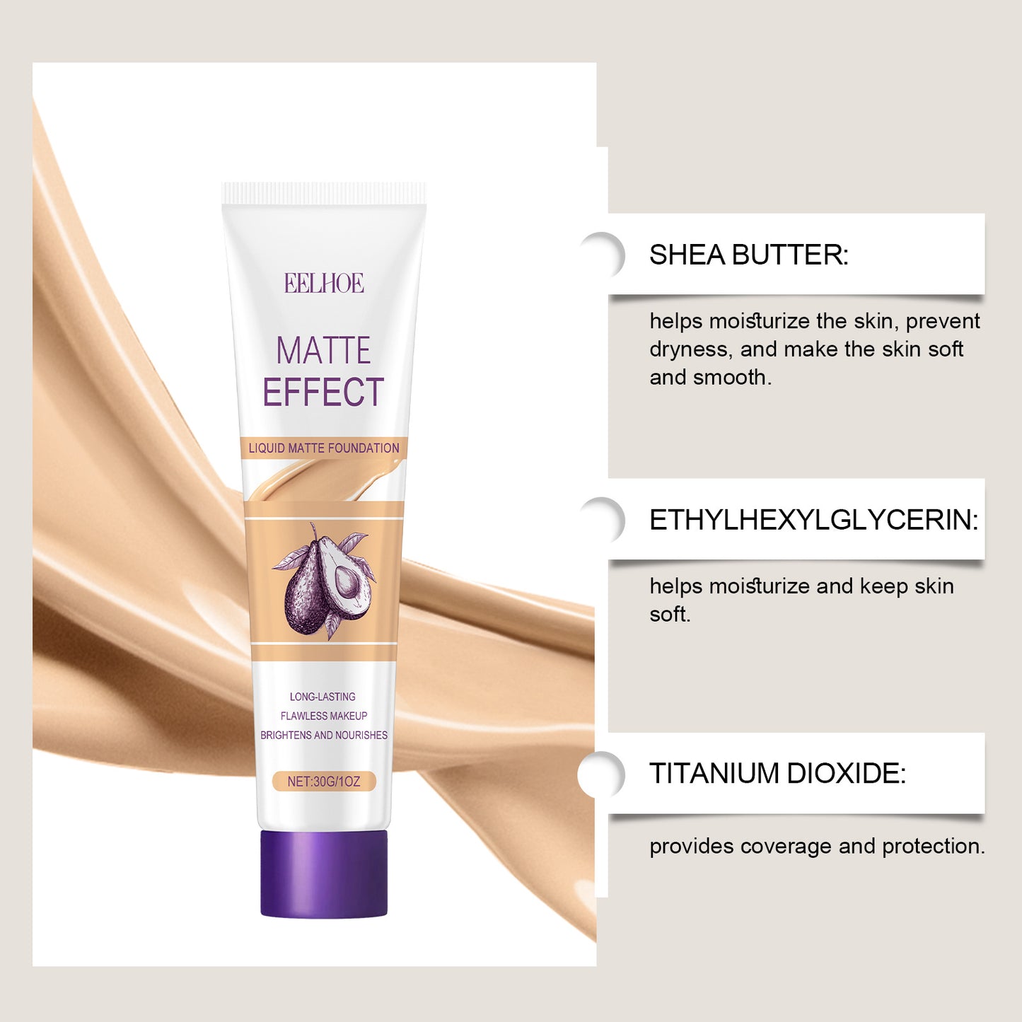 EELHOE Liquid foundation Light Transparent Concealing Foundation Moisturizing Light EELHOE COSMETICS