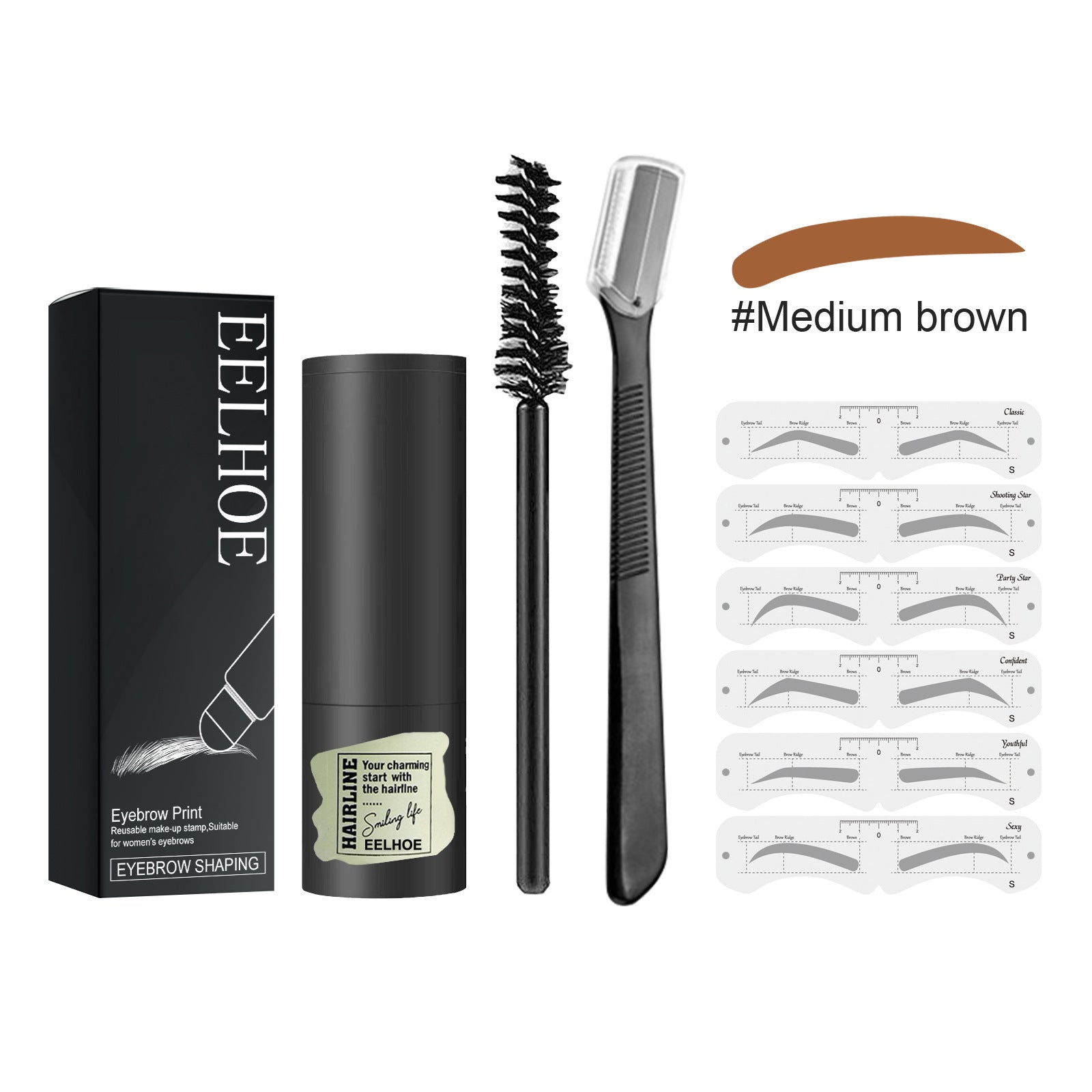 EELHOE Eyebrow Print Set Natural Quick Eyebrow Stencil Makeup Eyebrow Print Set Medium Brown EELHOE COSMETICS