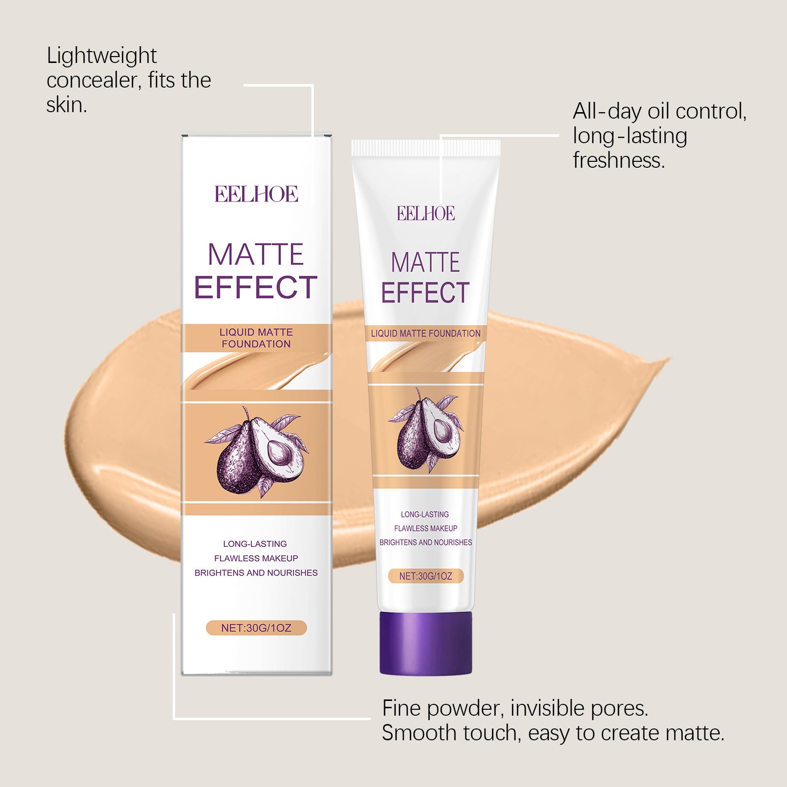 EELHOE Liquid foundation Light Transparent Concealing Foundation Moisturizing Light EELHOE COSMETICS