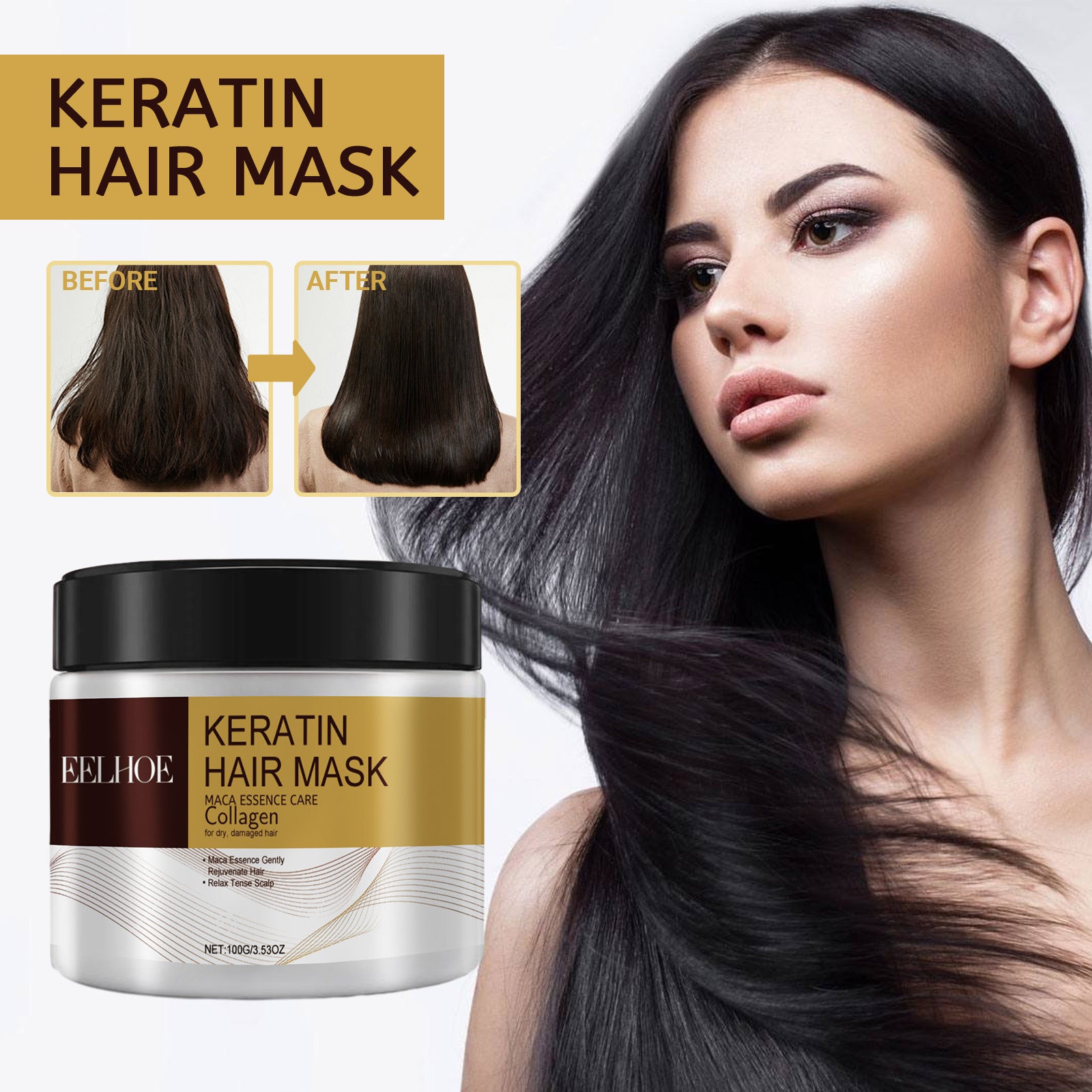 EELHOE Collagen Keratin Hair Mask Deep Moisturizing Repair Damaged Hair Anti-drying Split Knot Anti-hair Loss EELHOE COSMETICS