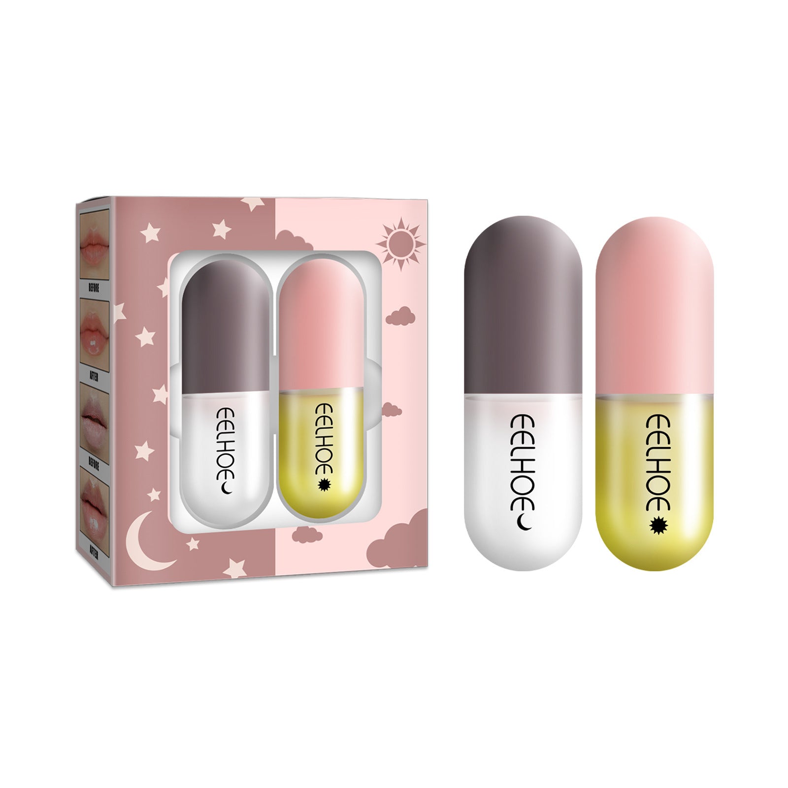 Eelhoe Day And Night Plump Lip Enhancer Moisturizing Capsule Hydrating Lips A Box Of 2PCs Lip Enhancement Liquid Suit EELHOE COSMETICS