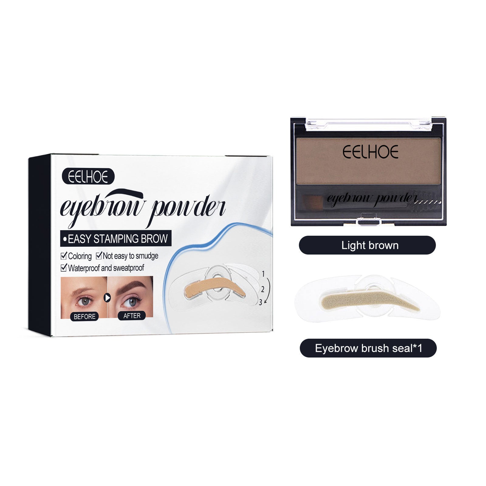 EELHOE Eyebrow Suit Makeup Natural Long Lasting Waterproof Resistant Light brown EELHOE COSMETICS