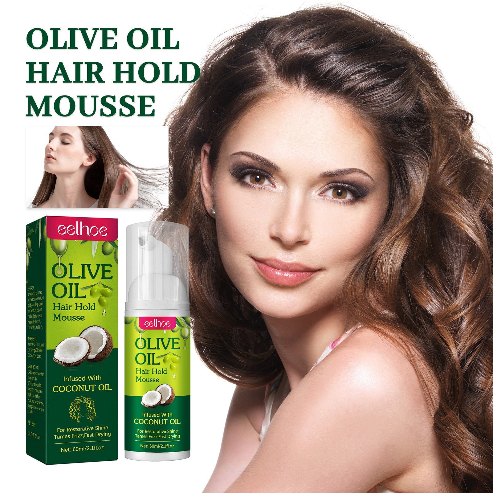 EELHOE Olive Oil Hair Styling Mousse Long-lasting Moisturizing Roll Shape Anti-frizz EELHOE COSMETICS