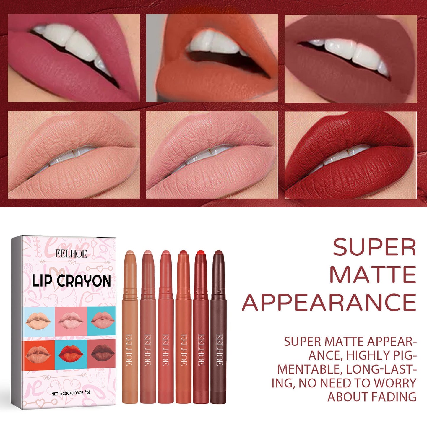 EELHOE Set 6-color Matte Lip Liner Outline Natural EELHOE COSMETICS