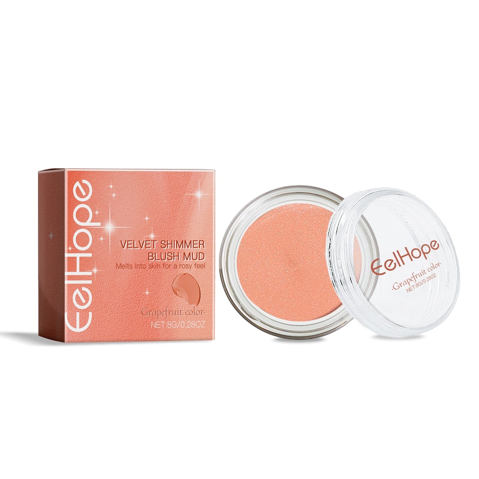 EELHOE Velvet shimmer blush mud Fine Shiny Cheeks Red Mud Grapefruit color EELHOE COSMETICS