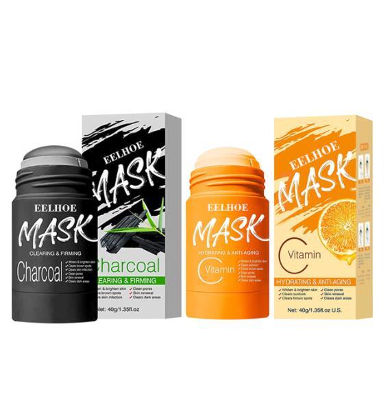 EELHOE Facial Mask Stick Cleansing Bamboo Charcoal & Vitamin K Pigmentation Corrector Anti Blackheads shrink pores 2pcs set (black and orange)