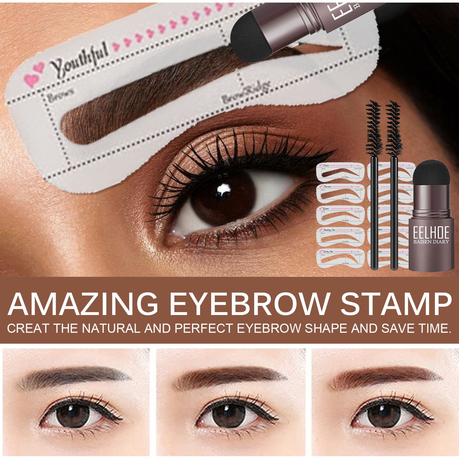 EELHOE Eyebrow Stamp Set Makeup Eyebrow Powder