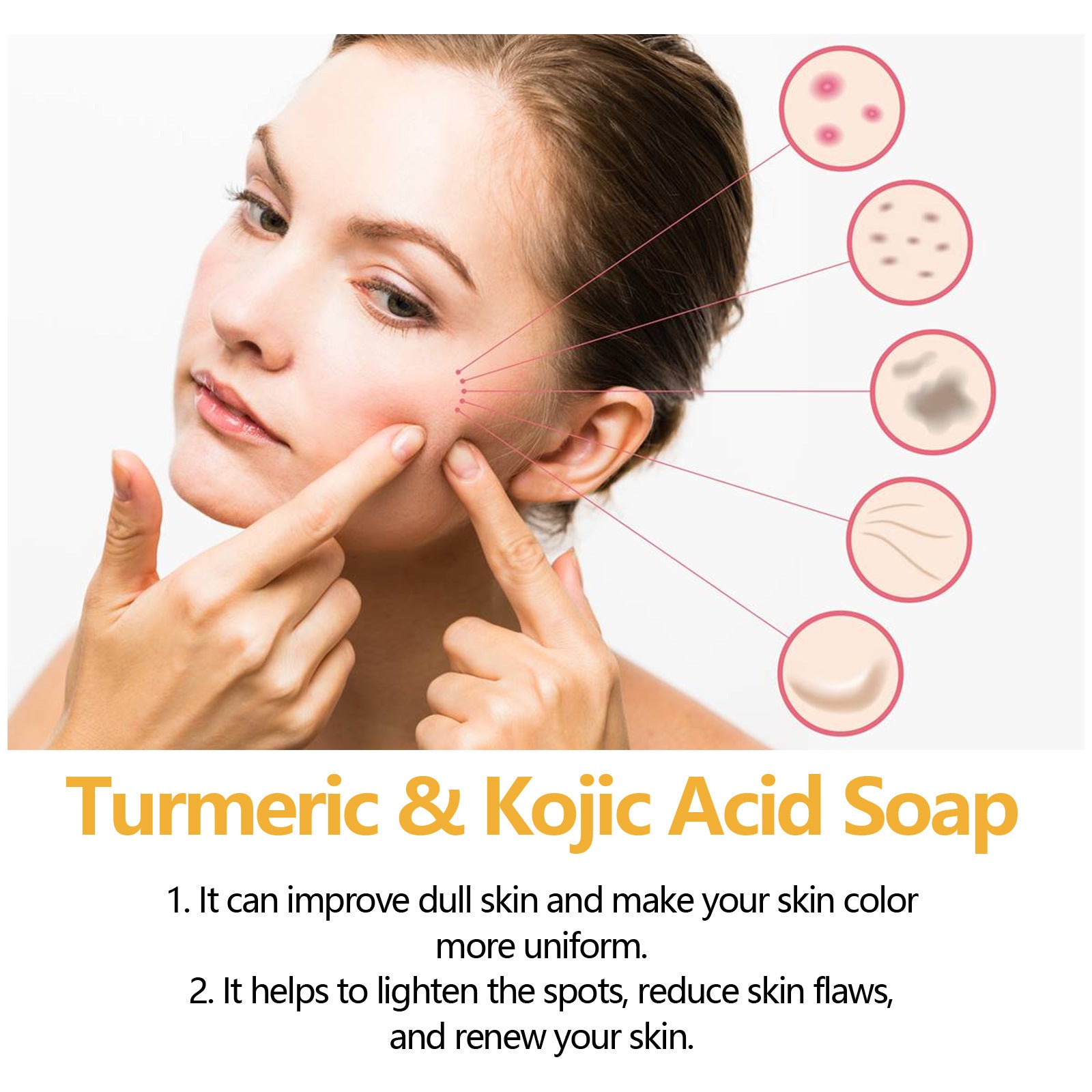 EELHOE Turmeric And Kojic Acid Soap Gently Clean Facial Fading Spots Brighten Skin Color Hydrating Moisturizing