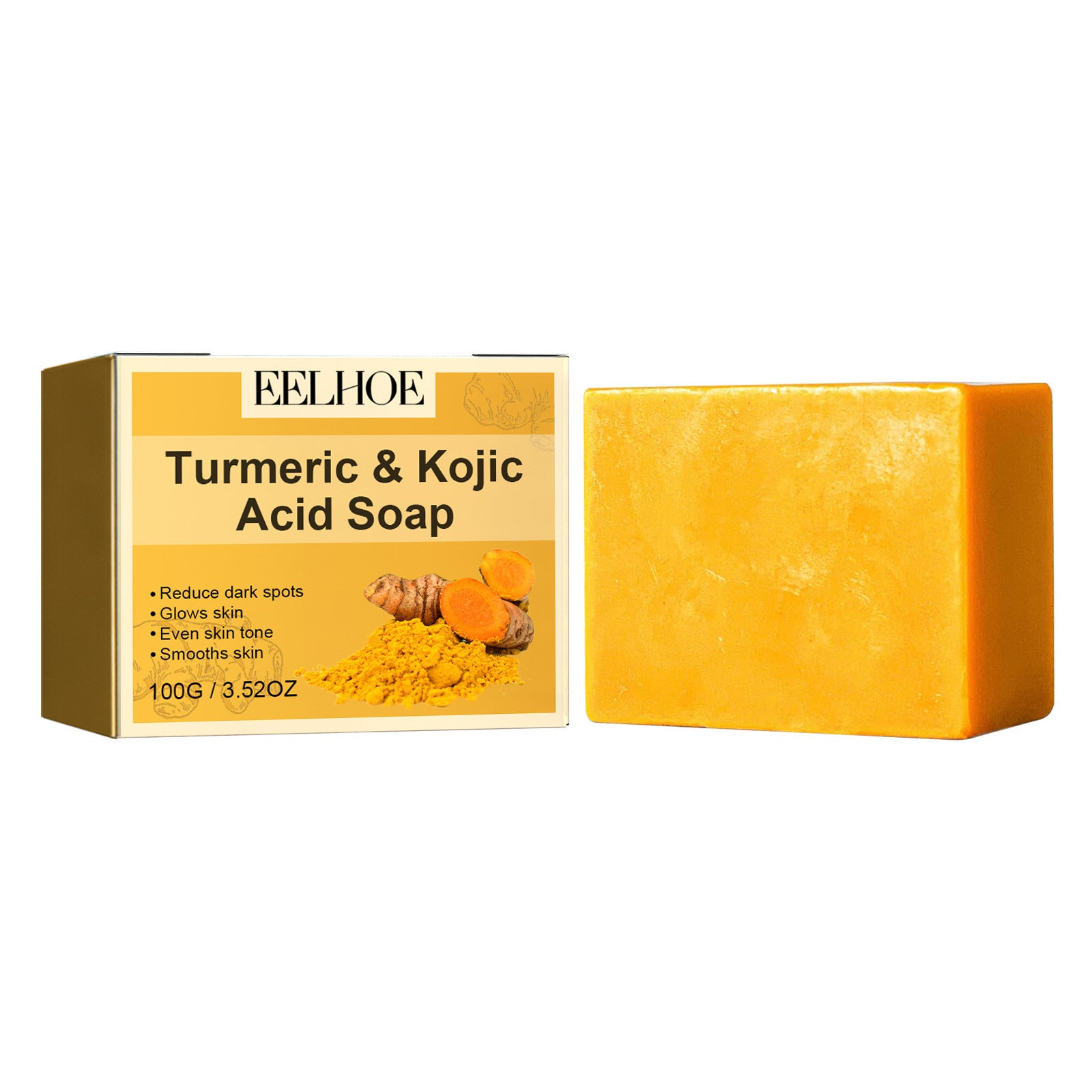 EELHOE Turmeric And Kojic Acid Soap Gently Clean Facial Fading Spots Brighten Skin Color Hydrating Moisturizing