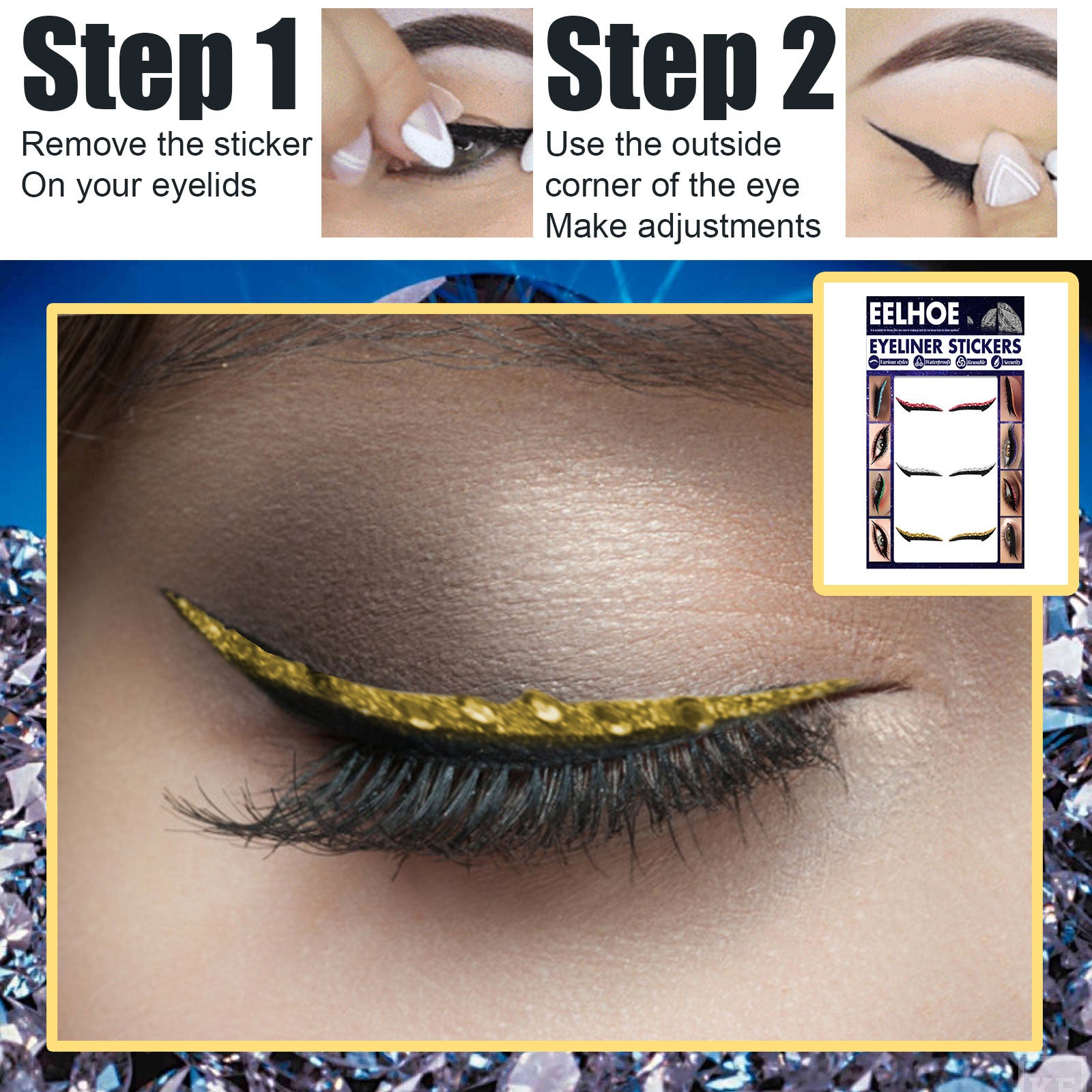 EELHOE Colored Diamonds Eyelid Line Sticker Waterproof Self-adhesive Eye Liner Eyeliner