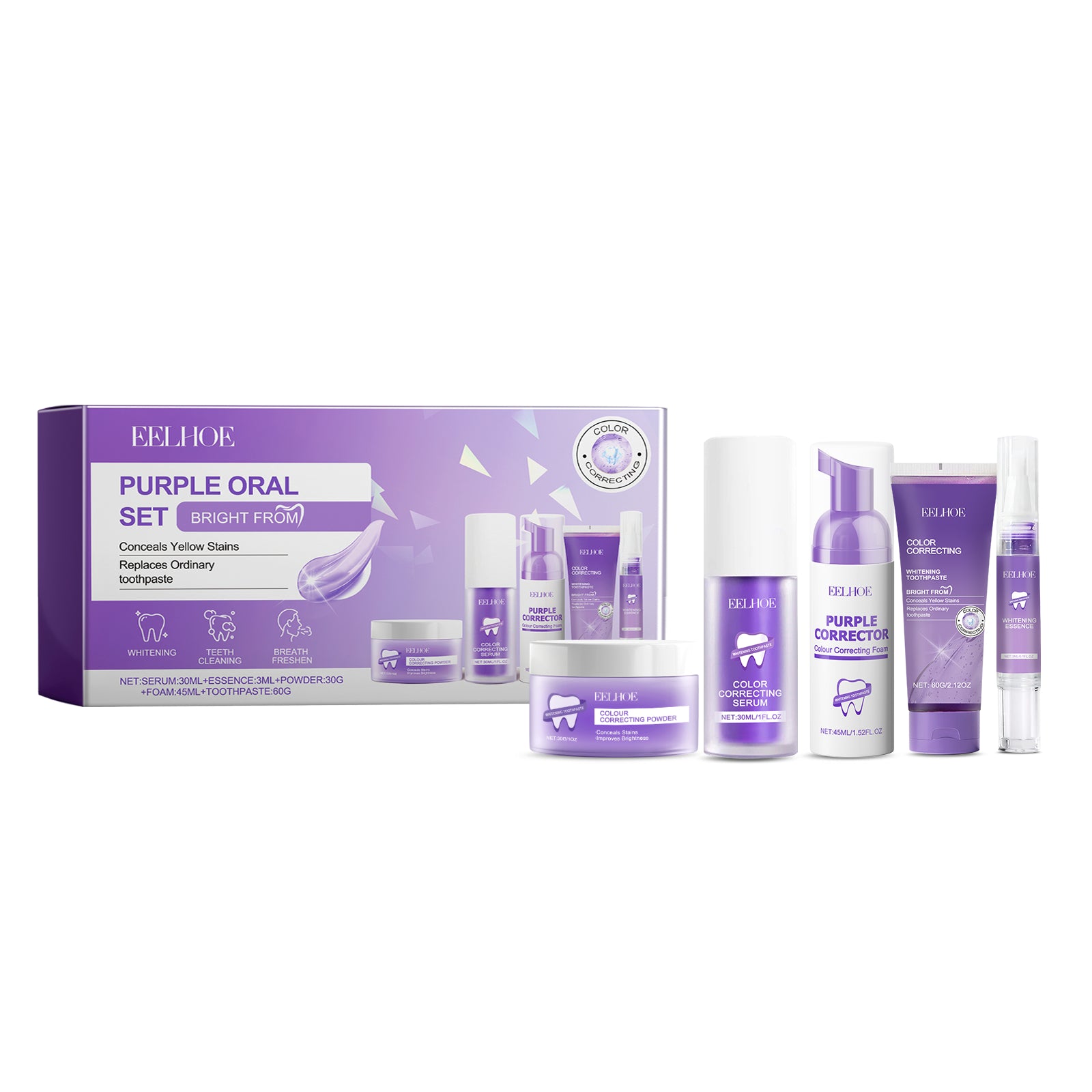EELHOE Purple Teeth Whitening Set – Complete Oral Brightening Kit Teeth set EELHOE COSMETICS