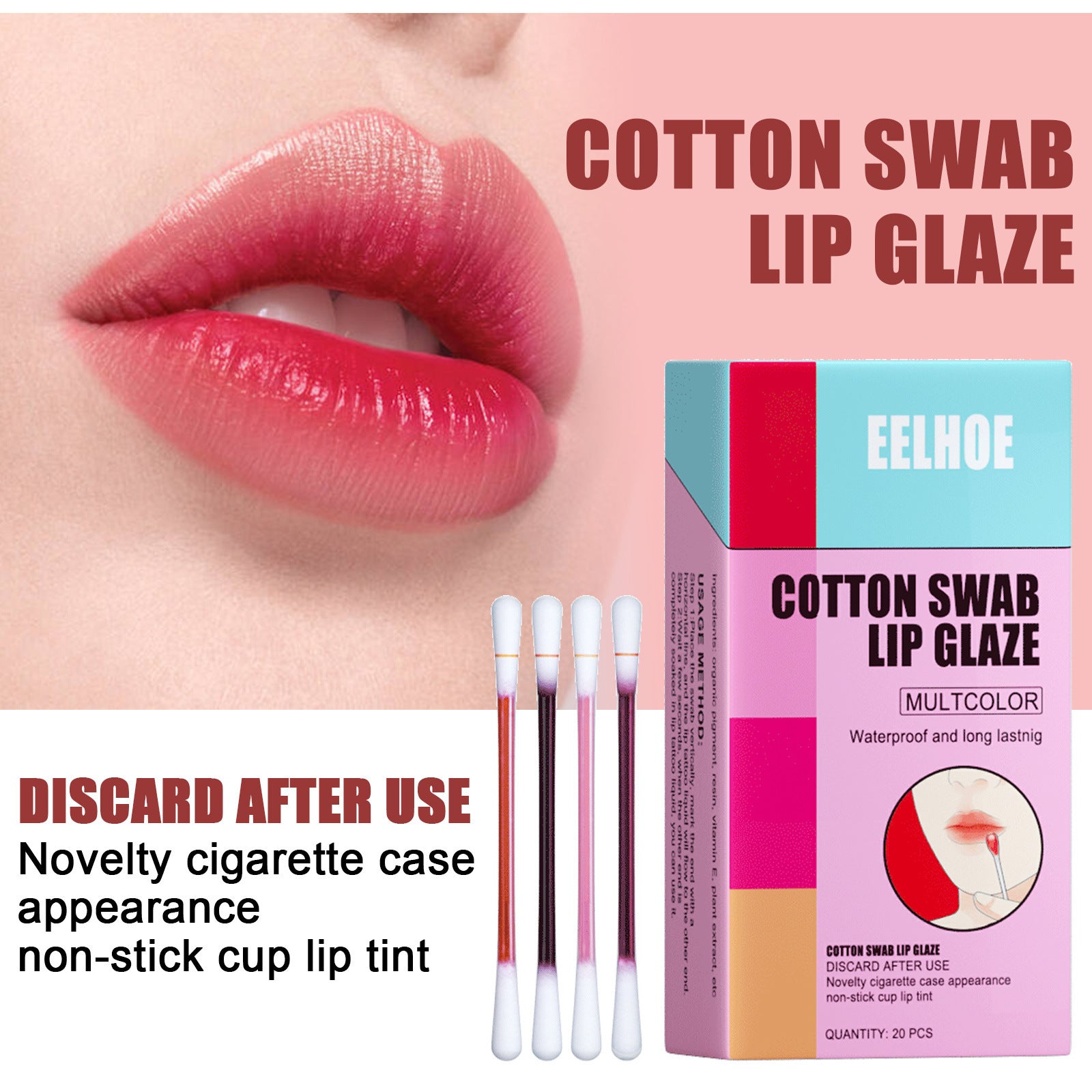 EELHOE Cotton Stick Lip Glaze Cigarette Box Red