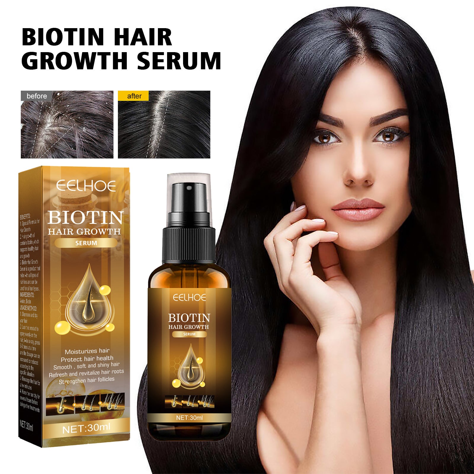 EELHOE Biotin Hair Dense Hair Spray Repair Hair Nourishing Hair Care Hair Fixing Strong And Tough Anti-hair Loss Root Spray