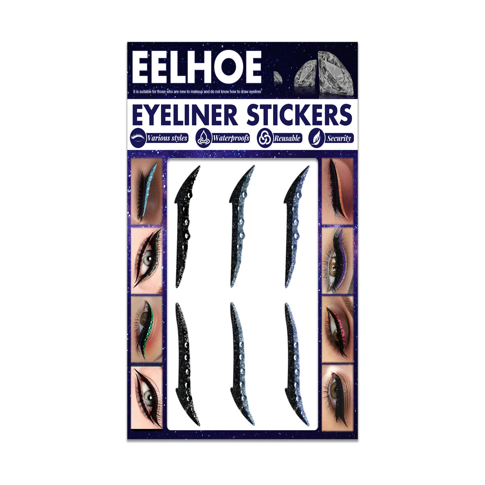 EELHOE Colored Diamonds Eyelid Line Sticker Waterproof Self-adhesive Eye Liner Eyeliner 1 Style