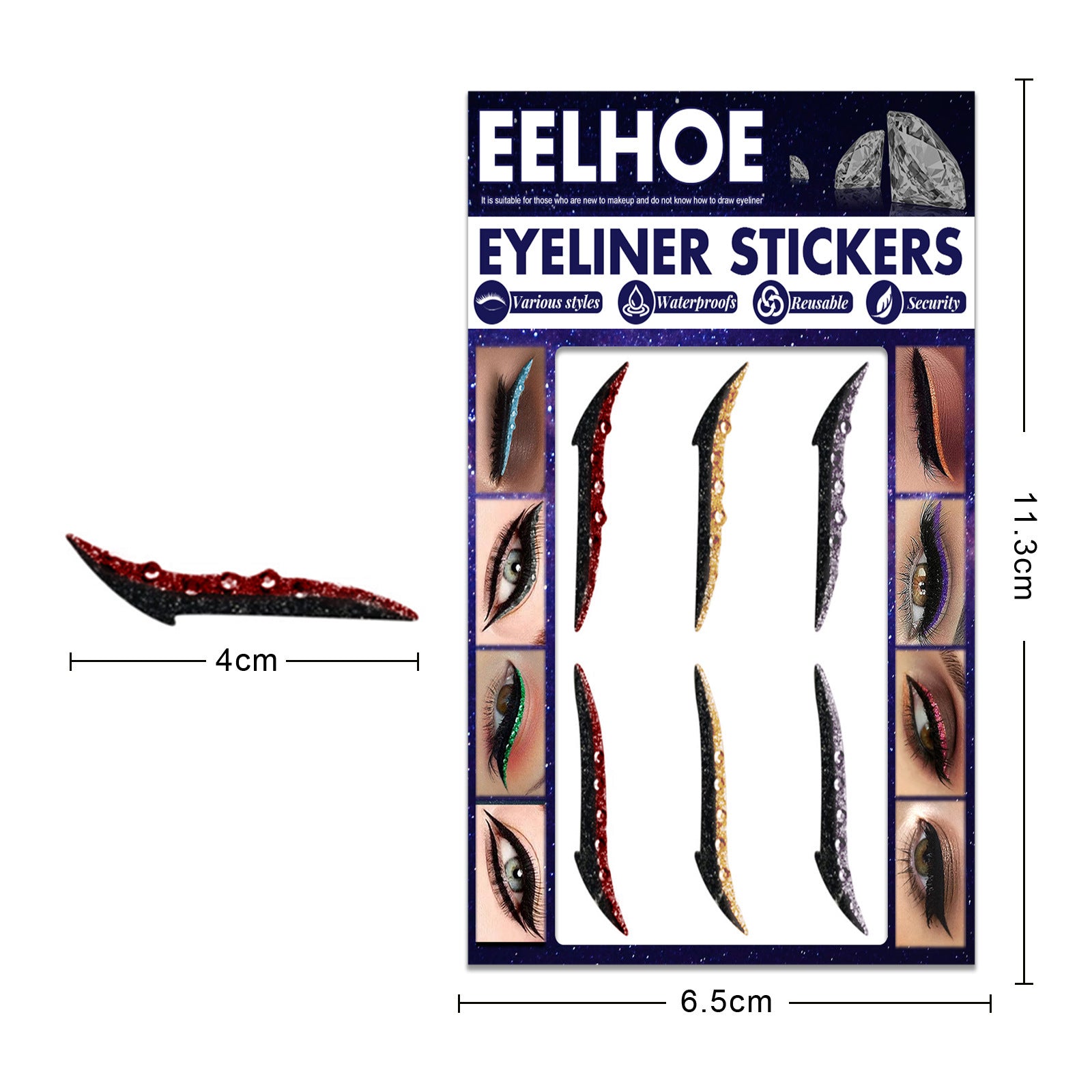 EELHOE Colored Diamonds Eyelid Line Sticker Waterproof Self-adhesive Eye Liner Eyeliner