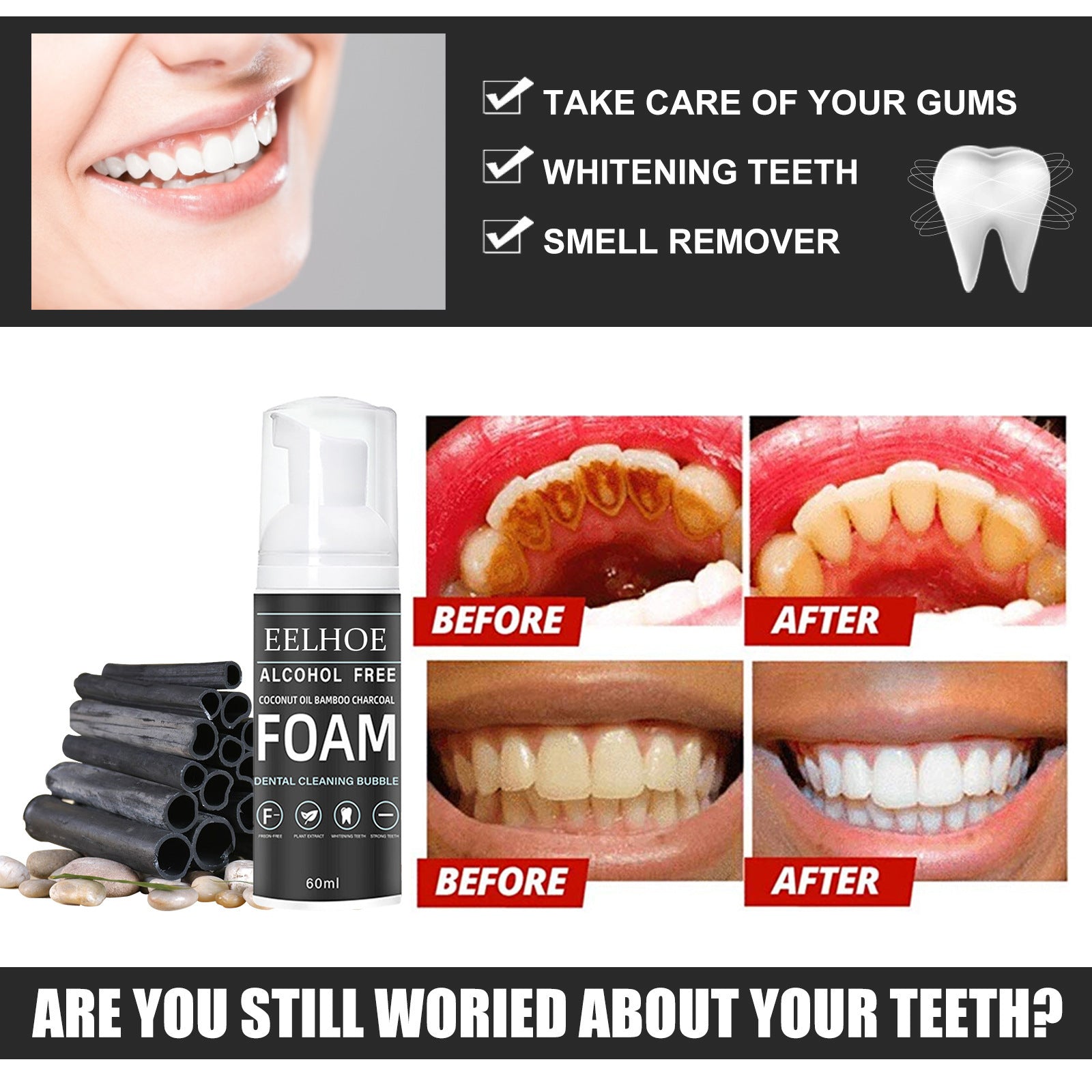 EELHOE Coconut Oil Bamboo Charcoal Mousse Foaming Toothpaste EELHOE COSMETICS