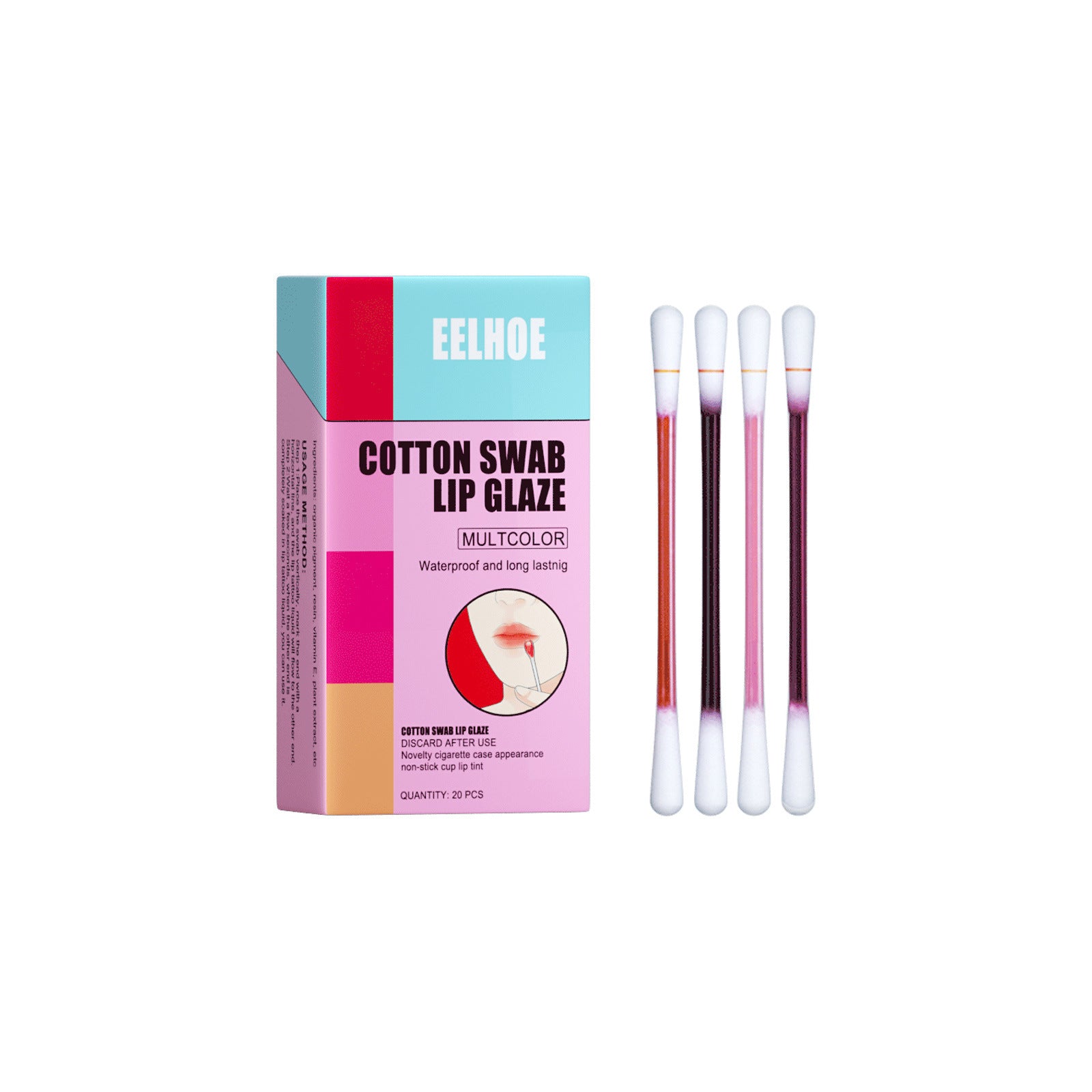 EELHOE Cotton Stick Lip Glaze Cigarette Box Red Mixed color