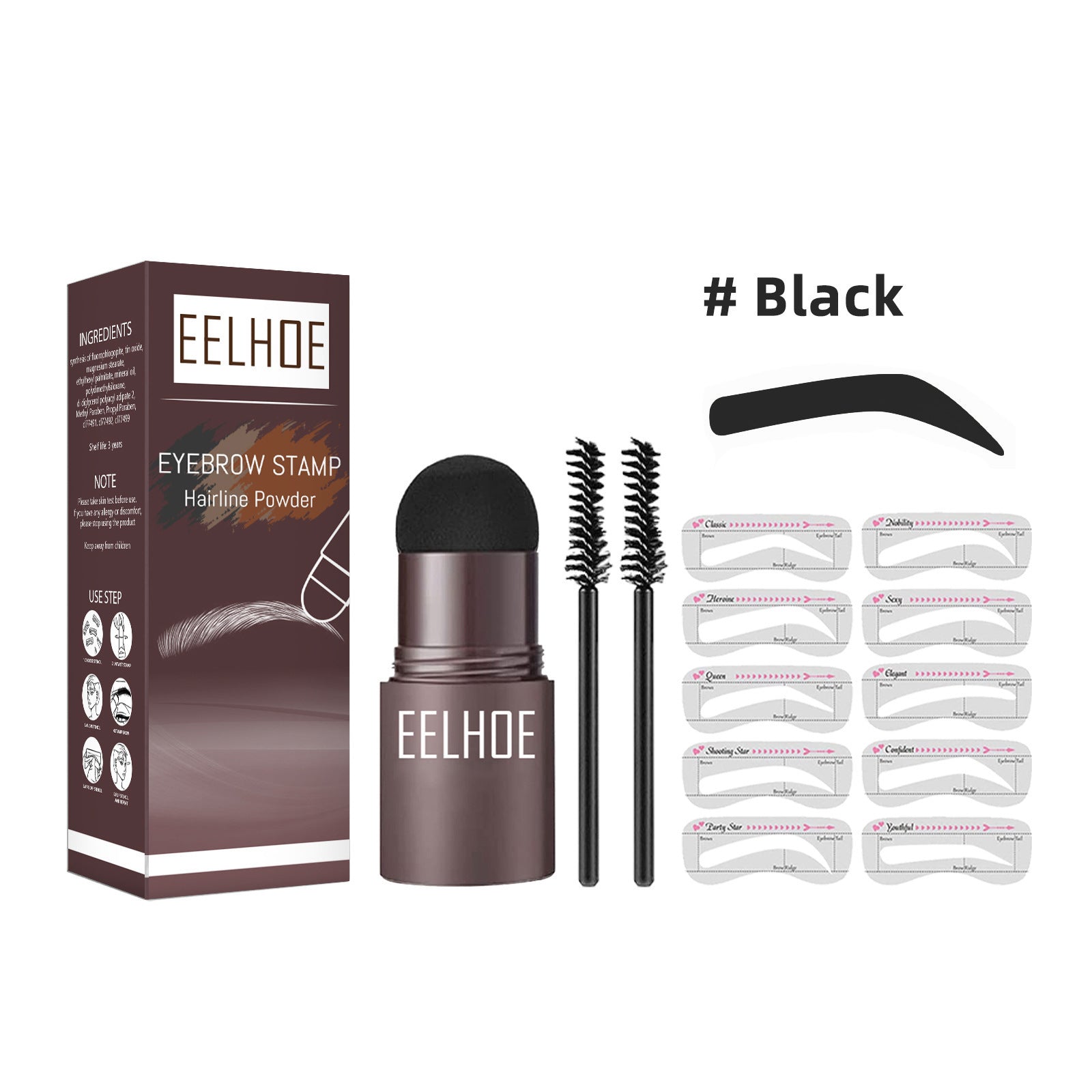 EELHOE Eyebrow Stamp Set Makeup Eyebrow Powder Black Suit Boxed