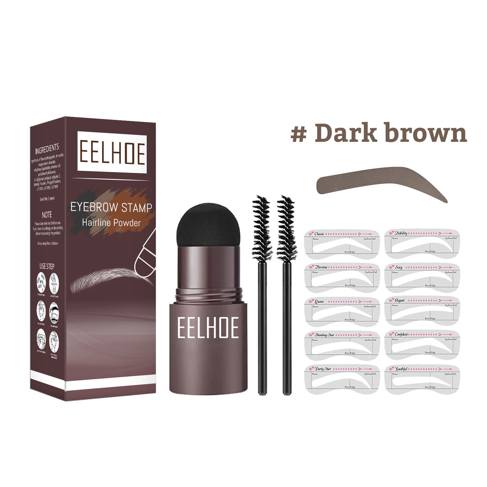 EELHOE Eyebrow Stamp Set Makeup Eyebrow Powder Dark brown set boxed