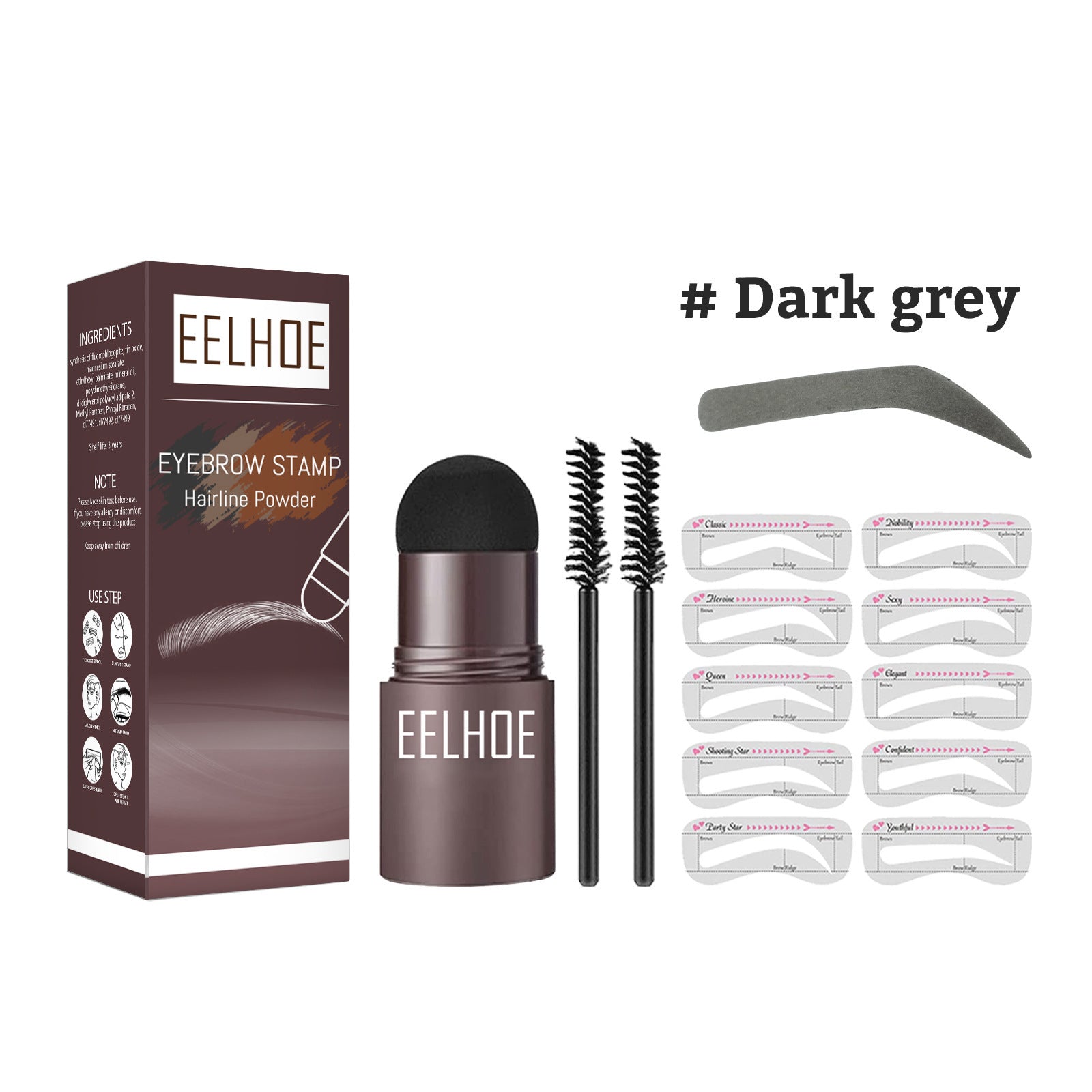 EELHOE Eyebrow Stamp Set Makeup Eyebrow Powder Dark grey set boxed