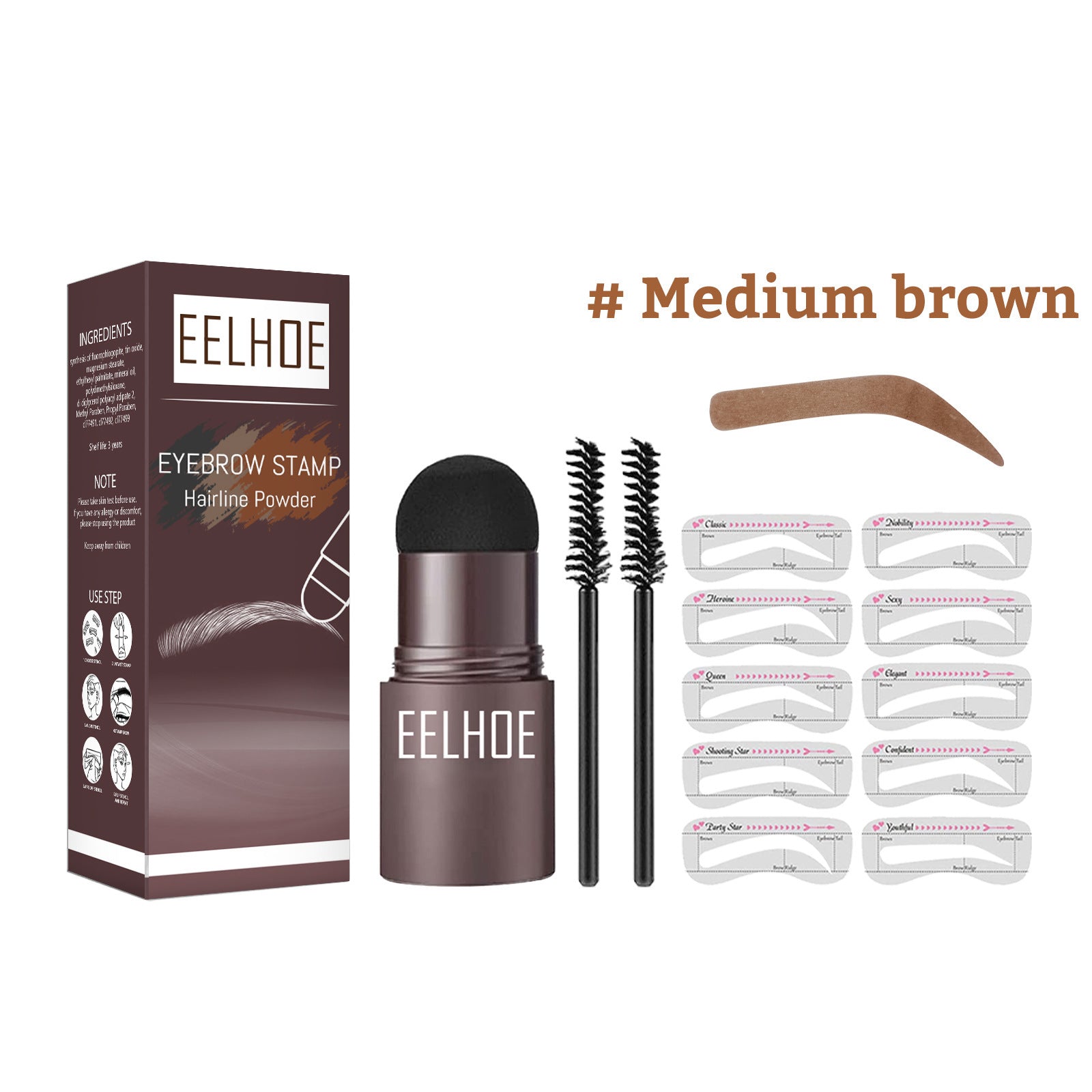 EELHOE Eyebrow Stamp Set Makeup Eyebrow Powder Medium Brown Suit Boxed