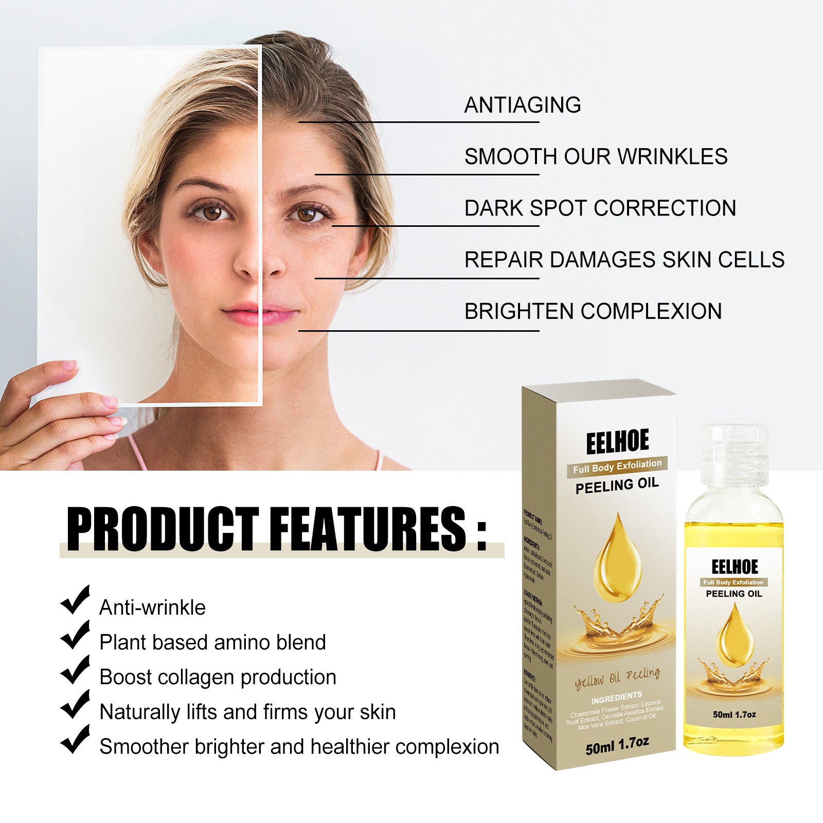 EELHOE Full Body Exfoliate Peeling Cleaning Skin Care Oil