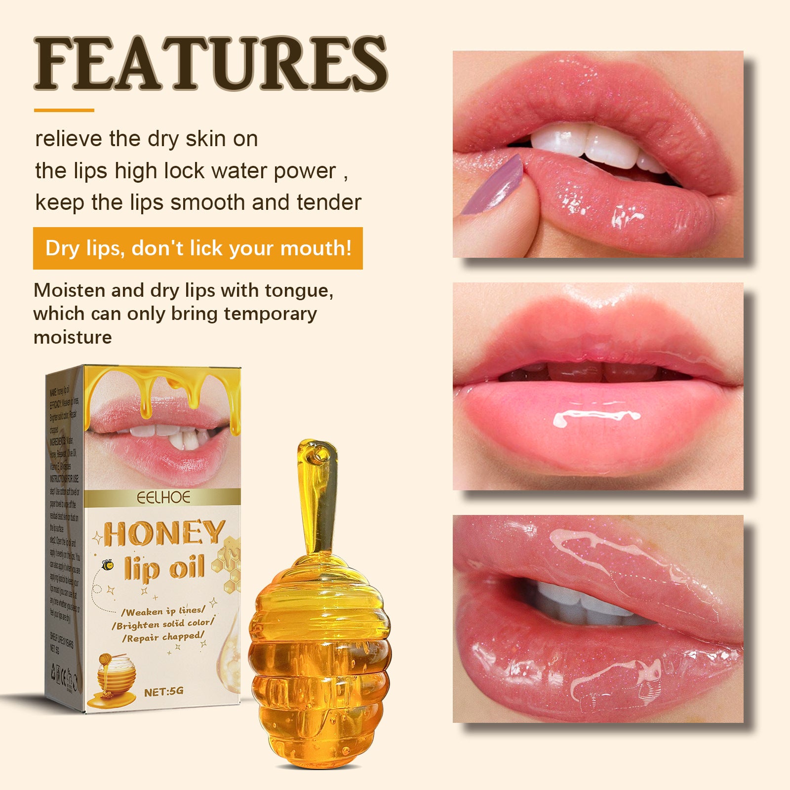 EELHOE Honey Lip Gloss Fade Anti-chapping Peeling Care