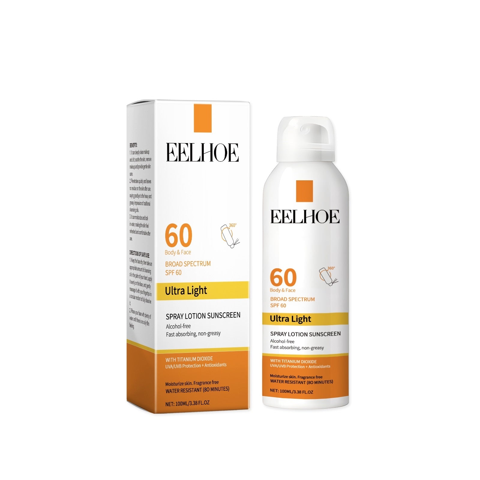 EELHOE Moisturizing And Sunscreen Spray +60 SPF Atomizing