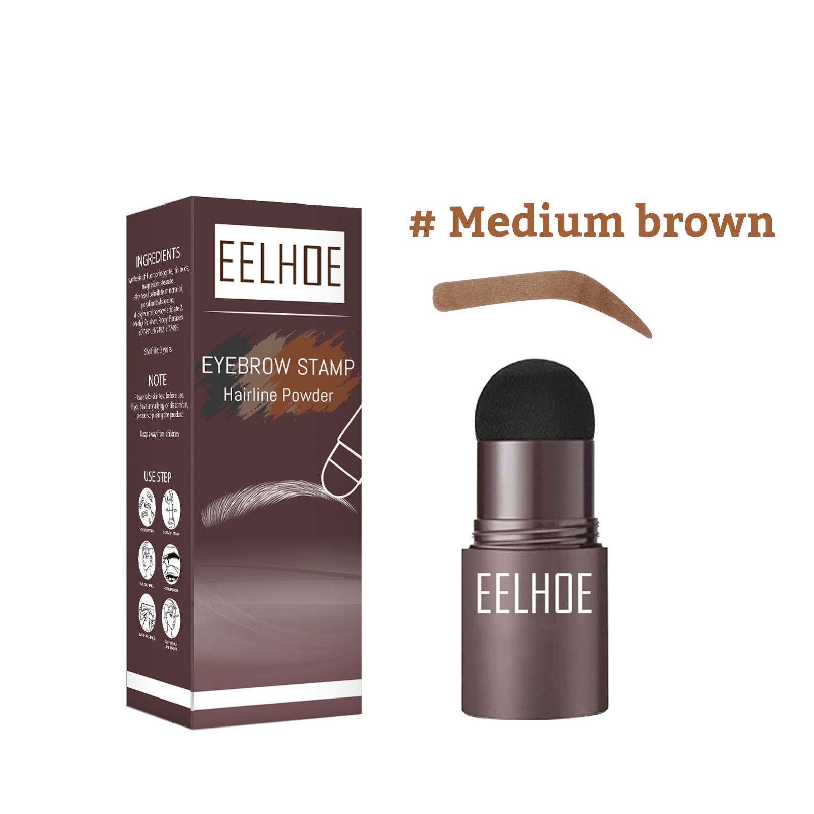 Eelhoe One Step Eyebrow Stamp Shaping Kit Eye Brow Gel Medium Brown 1pc