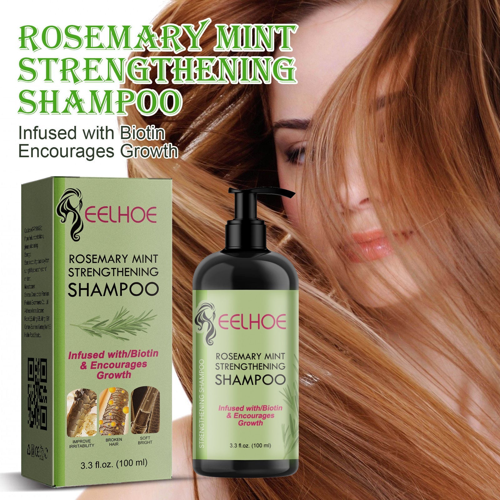 EELHOE Rosemary Mint Shampoo Moisturizing Supple Hair Repair Dry Frizz Refreshing