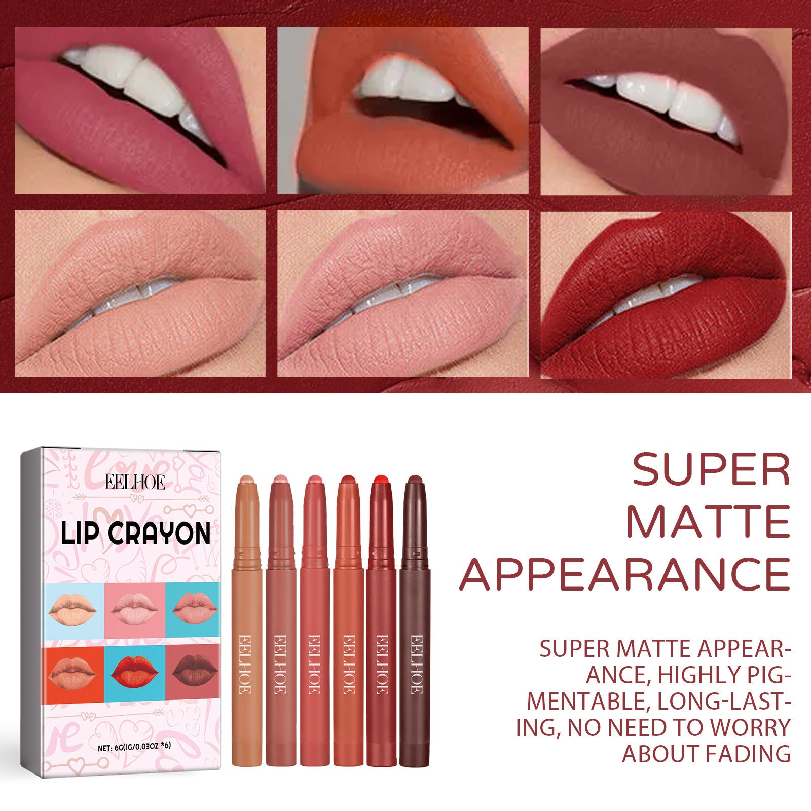 EELHOE Set 6-color Matte Lip Liner Outline Natural