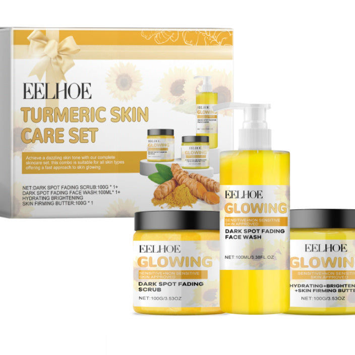 EELHOE turmeric face cleanser Set Exfoliating glowing dark spot fading scrub - face wash - mask Turmeric skincare set