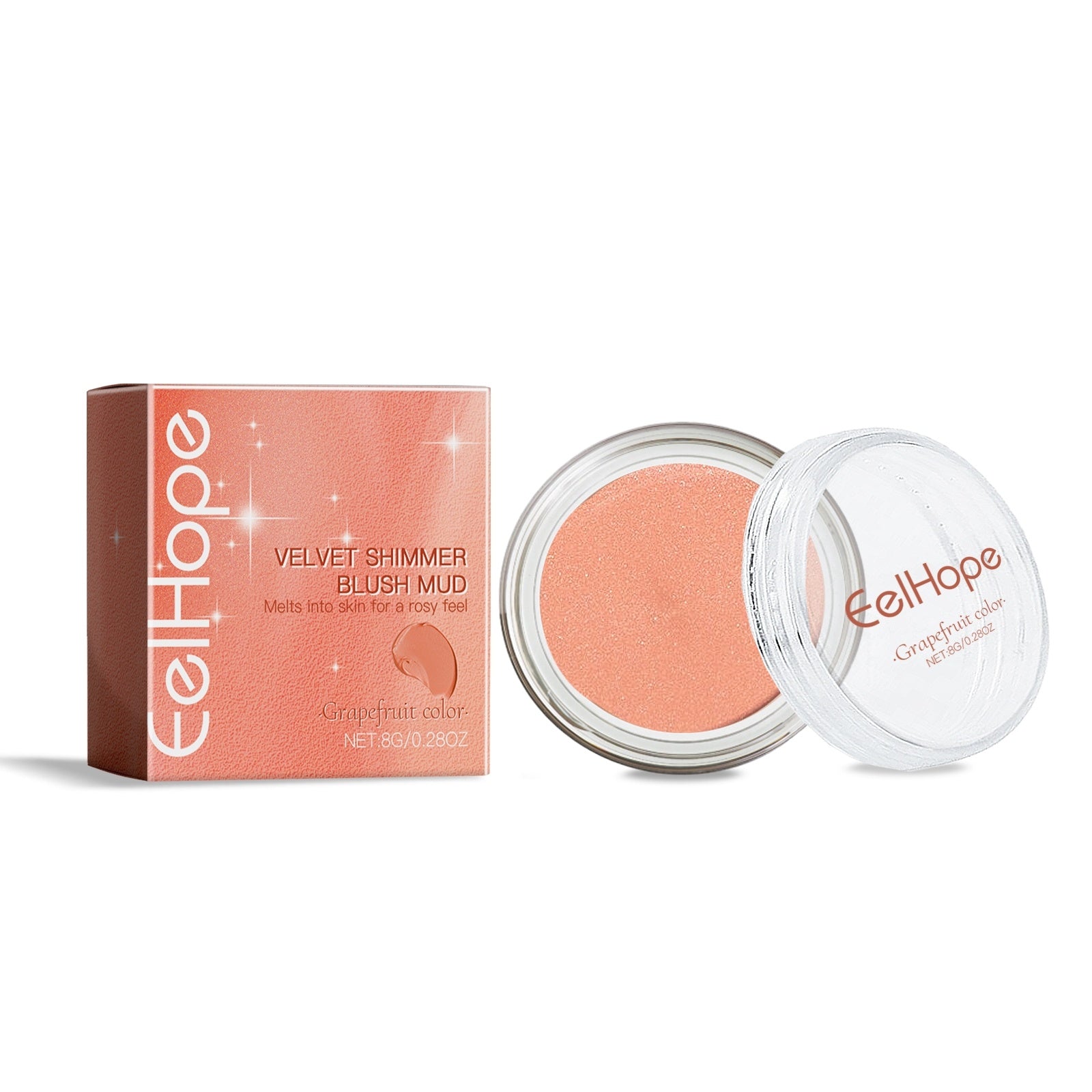 EELHOE Velvet shimmer blush mud Fine Shiny Cheeks Red Mud Grapefruit color