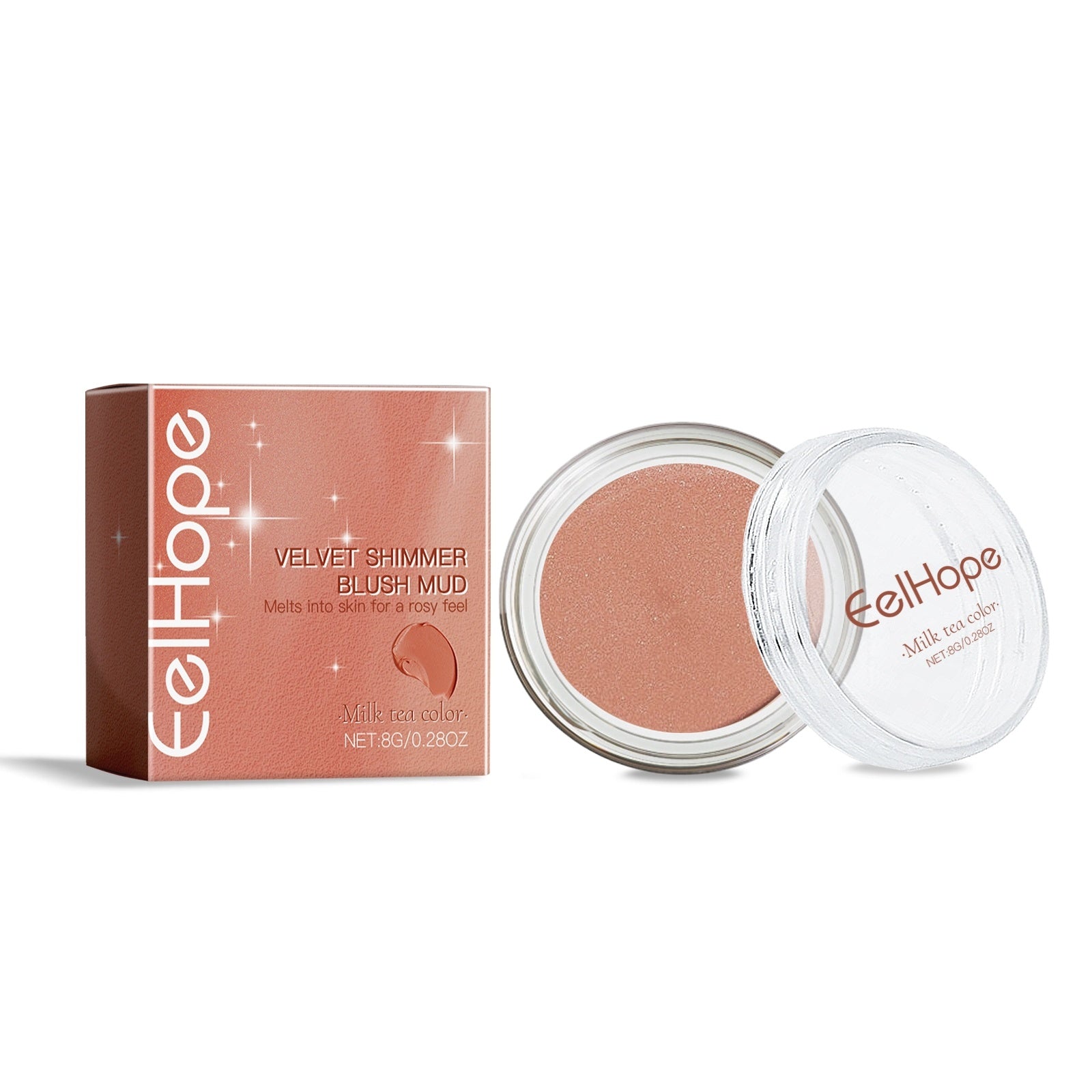 EELHOE Velvet shimmer blush mud Fine Shiny Cheeks Red Mud Milk tea color