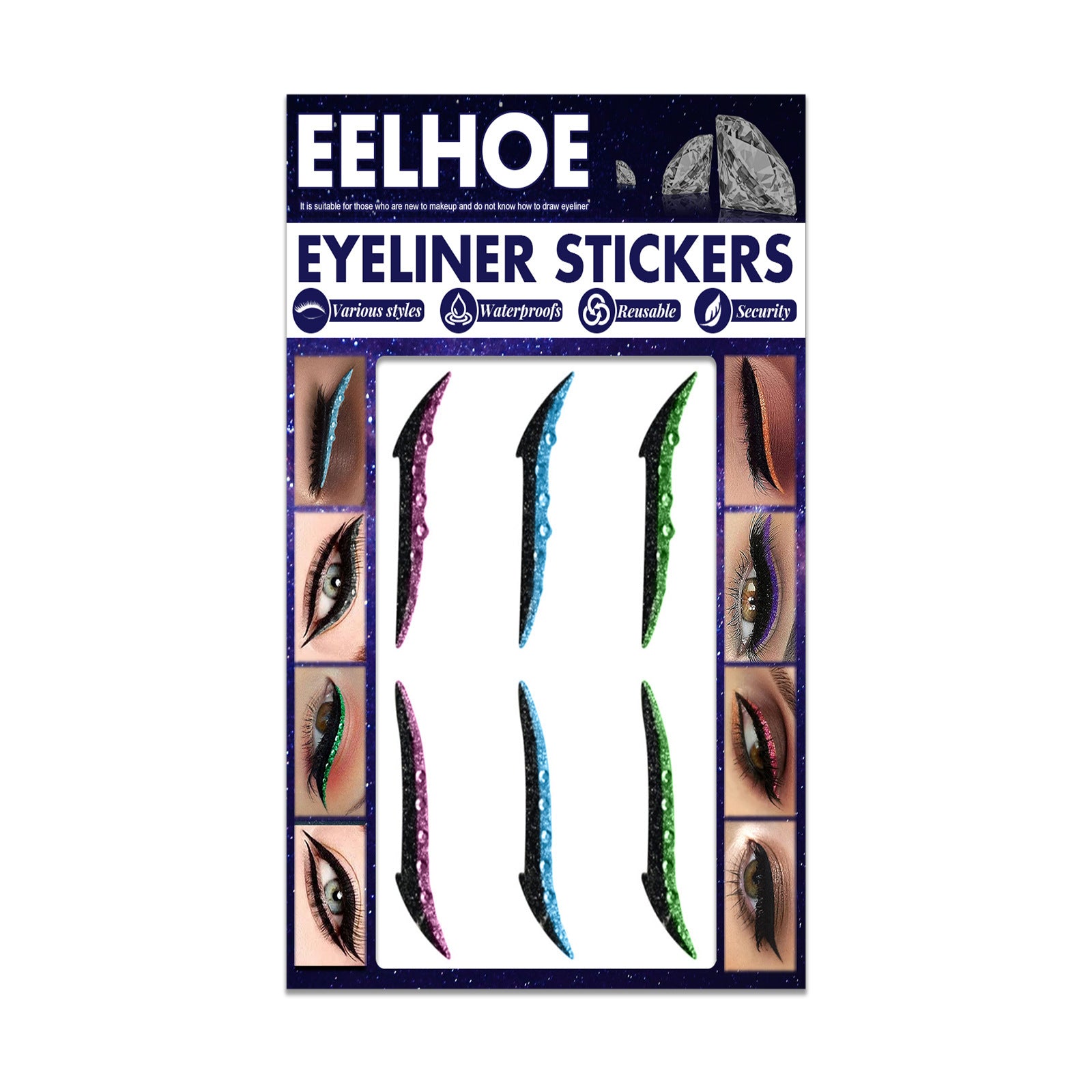 EELHOE Colored Diamonds Eyelid Line Sticker Waterproof Self-adhesive Eye Liner Eyeliner 4 Style