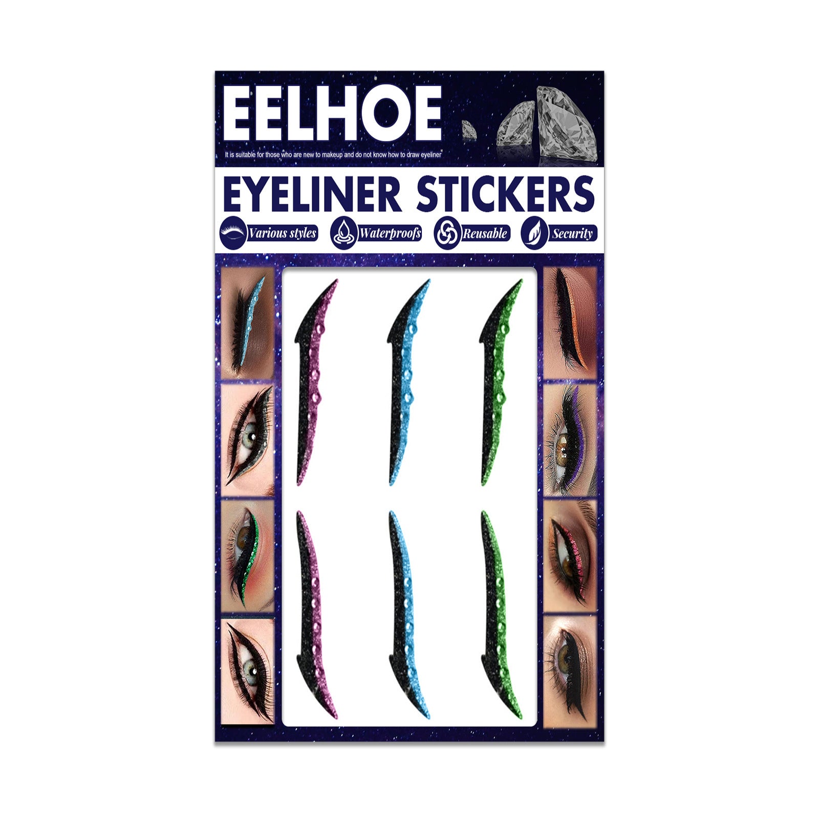 EELHOE Colored Diamonds Eyelid Line Sticker Waterproof Self-adhesive Eye Liner Eyeliner 4 Style EELHOE COSMETICS