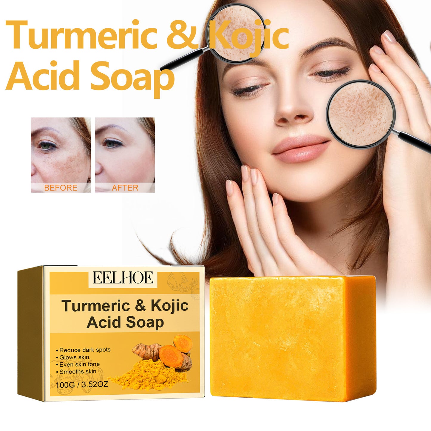 EELHOE Lemon turmeric kojic acid soap Gently Clean Facial Fading Spots Brighten Skin Color Hydrating Moisturizing EELHOE COSMETICS