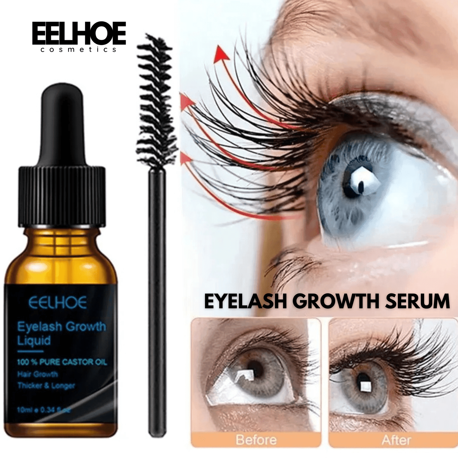Fast Growth Eyelash Serum Natural Curling Eye Thick and Long EELHOE COSMETICS Bottle 10ml